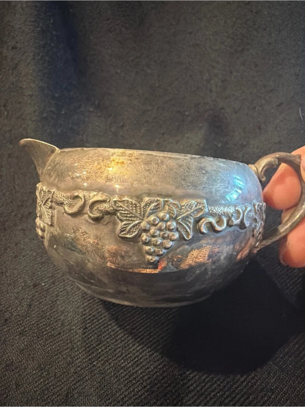 Vintage Silver Plated Grape Vine Creamer Pitcher Old English Reproduction